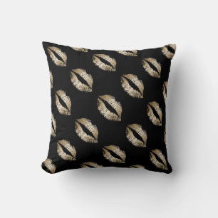 Almohada decorativa/Negra con Labios Dorados