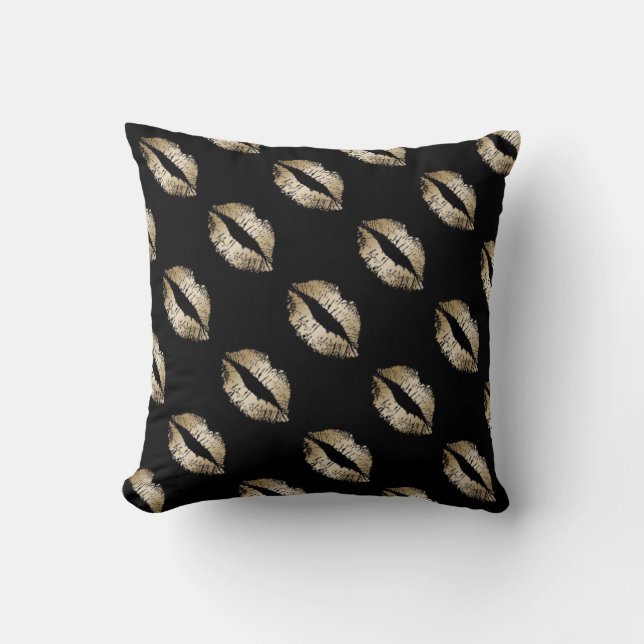 Almohada decorativa/Negra con Labios Dorados (Anverso)