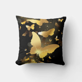 Almohada decorativa/Negra con mariposas doradas