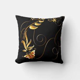 Almohada decorativa/Negra con remolinos dorados y 