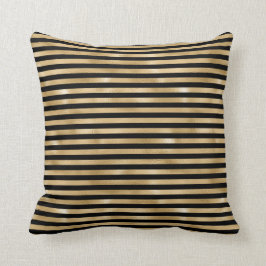 Almohada decorativa negra y rayada en dorado
