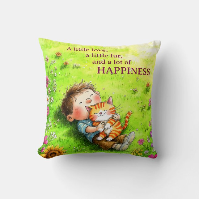 Almohada Decorativa - Niño y Gato (Anverso)
