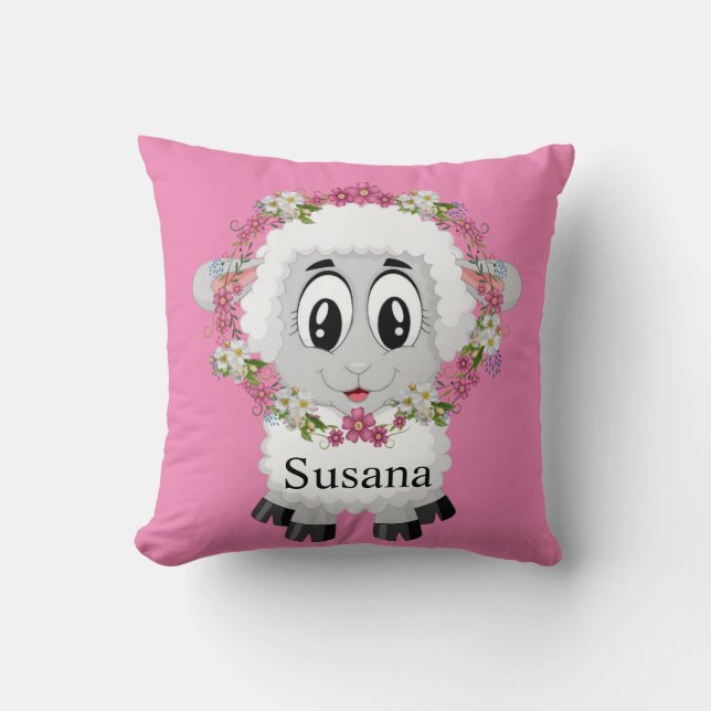 Almohada Decorativa Oveja Floral Rosa (Anverso)