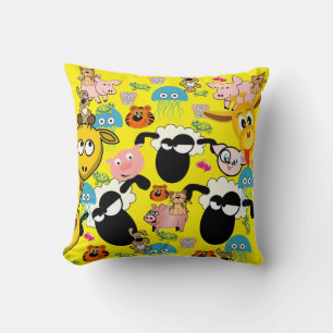 Almohada Decorativa Ovejas Amarillas Cerdos Elefan