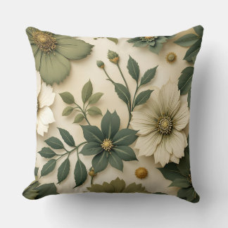 Almohada decorativa patrón de flores verdes estilo
