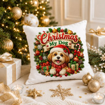 Almohada Decorativa Perro Mamá Navidad Roja Verde