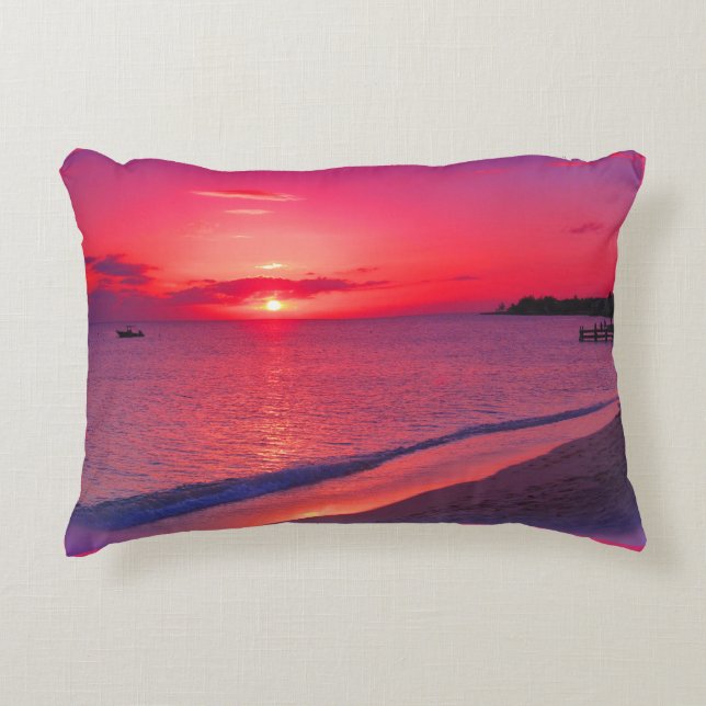 Almohada decorativa puesta de sol rosa tropical (Anverso)