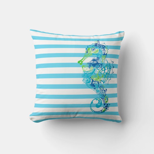 Almohada decorativa-rayas y caballito de mar (Anverso)