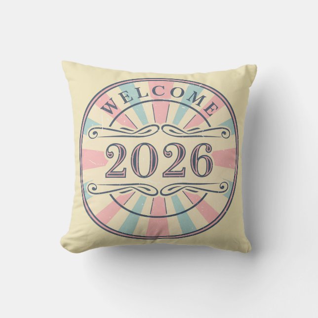Almohada Decorativa Retro Bienvenida 2026 (Anverso)