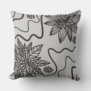 Almohada decorativa retro diseño floral gris negro