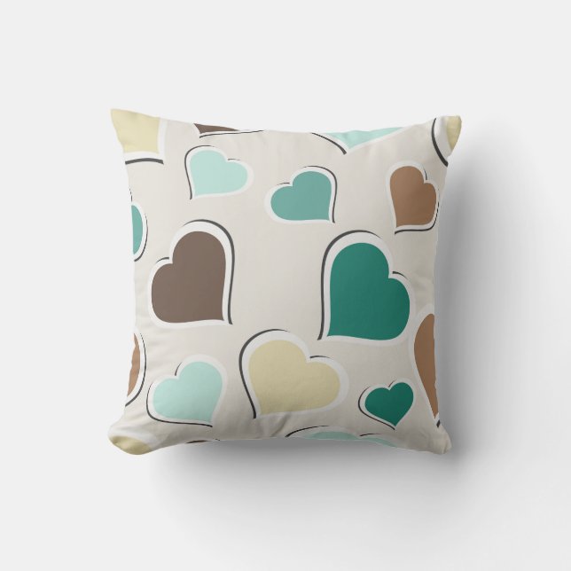 Almohada decorativa reversible de corazones pastel (Anverso)