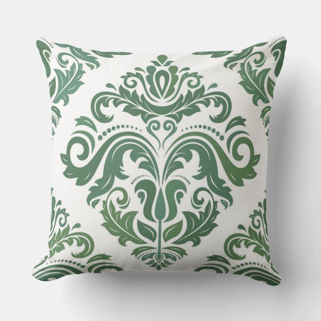 Almohada decorativa reversible de damasco verde/ro (Anverso)