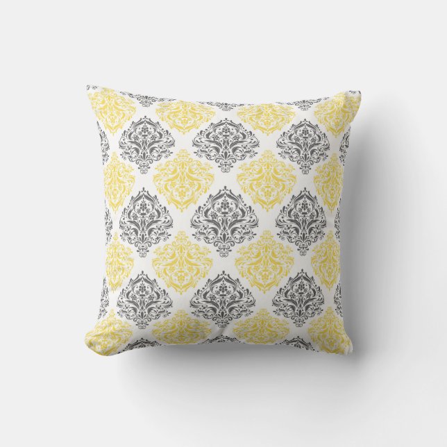 Almohada decorativa reversible gris y amarilla (Anverso)