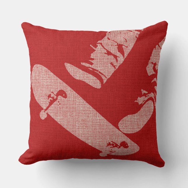 Almohada decorativa roja/blanca con imagen de skat (Anverso)