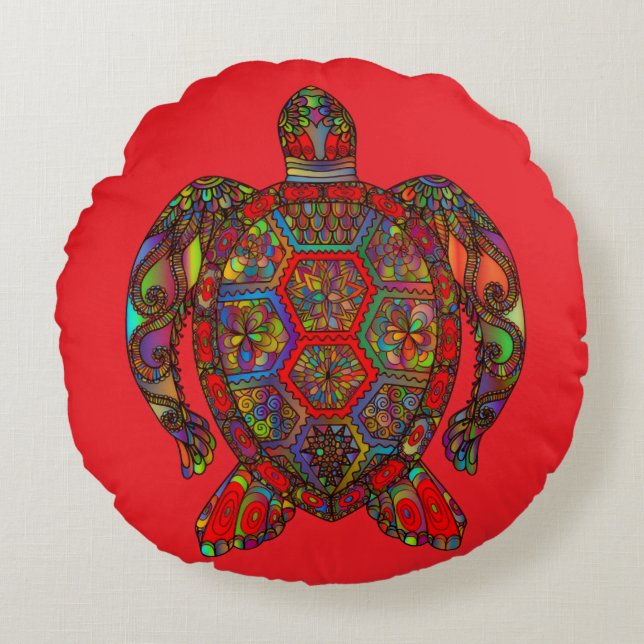 Almohada Decorativa Roja Tortuga Vibrante (Anverso)