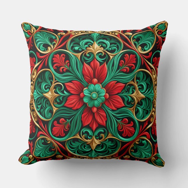 Almohada decorativa roja verde de Navidad (Anverso)
