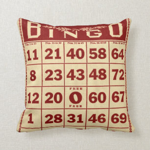 Almohada decorativa roja y blanca del bingo del