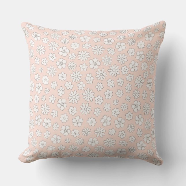 Almohada decorativa rosa con margaritas blancas (Anverso)