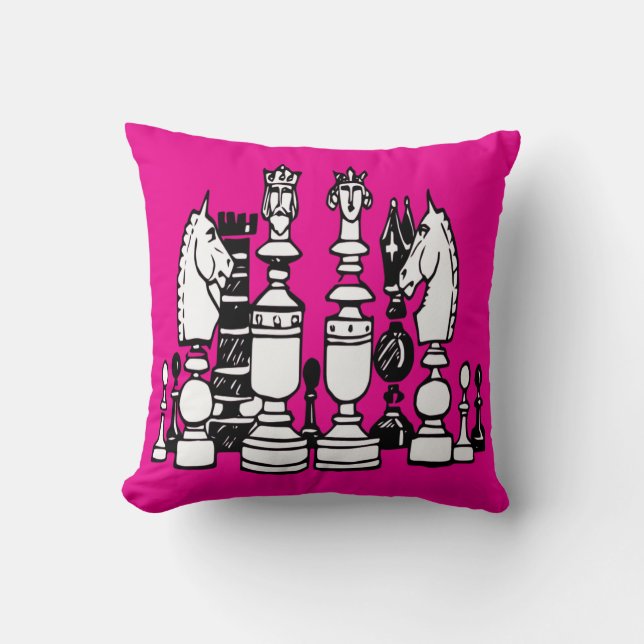 Almohada decorativa rosa intenso de ajedrez almoha (Anverso)