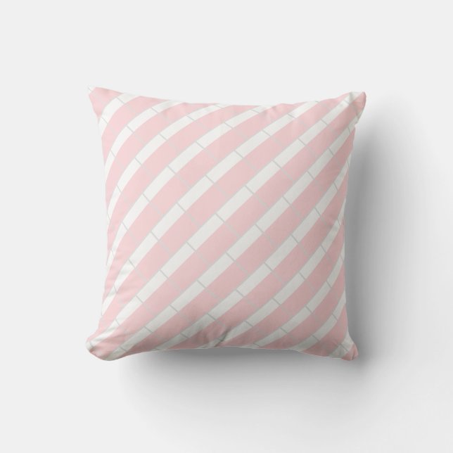 Almohada decorativa rosa y gris con franja blanca (Anverso)