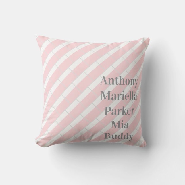 Almohada decorativa rosa y gris con raya blanca (Anverso)
