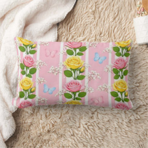 Almohada decorativa rosas rosadas y amarillas raya