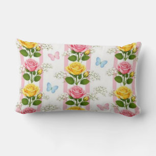 Almohada decorativa rosas rosadas y amarillas raya