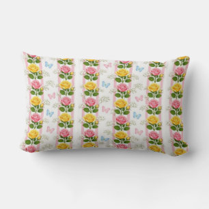 Almohada decorativa rosas rosadas y amarillas raya