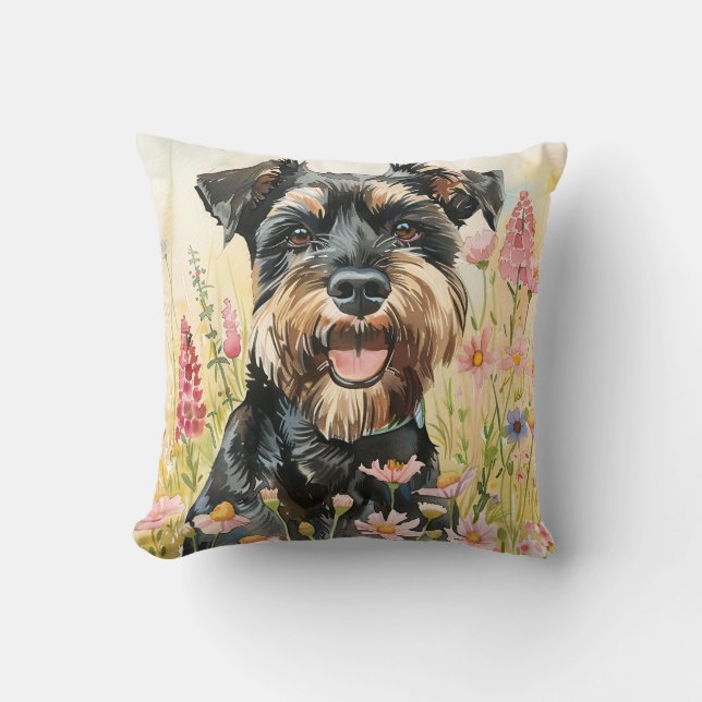 Almohada Decorativa – Schnauzer Acuarela (Anverso)