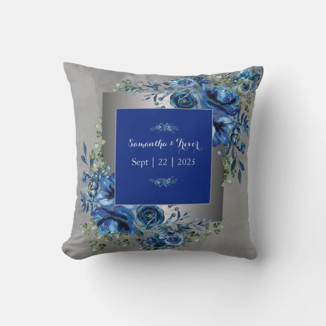 Almohada decorativa Silver & Blue Petal Symphony (Anverso)