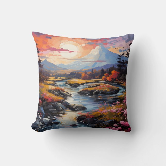 Almohada decorativa Sunset Winter Creek | Dos lado (Anverso)