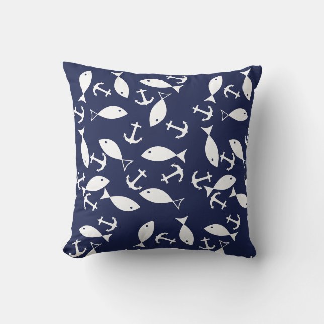 Almohada Decorativa Tema Marino Ancla de Pescado B (Anverso)