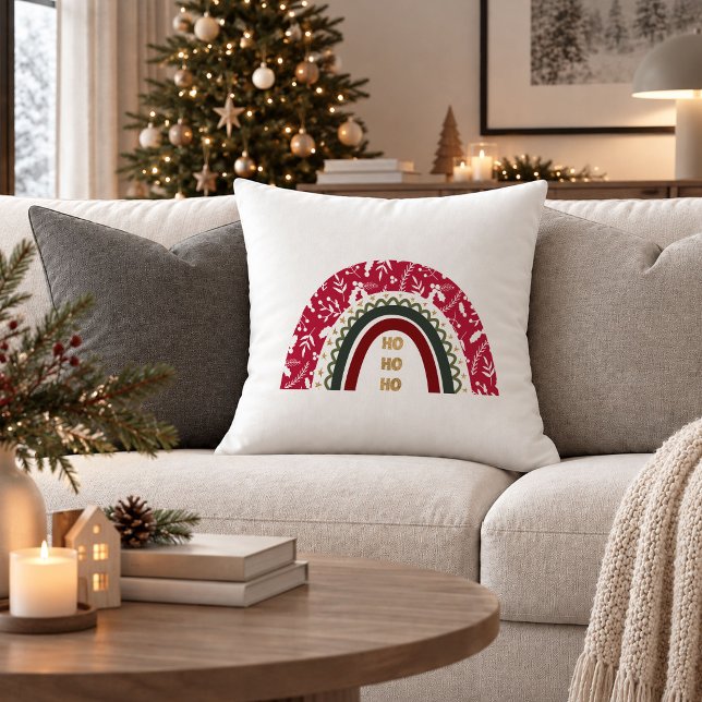 Almohada decorativa tradicional roja verde boho de (Traditional Red Green Boho Christmas Pillow Decor Art)