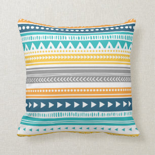 Almohada decorativa tribal gris amarilla azul