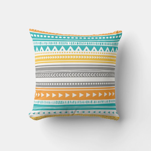 Almohada decorativa tribal gris verde azulada (Anverso)