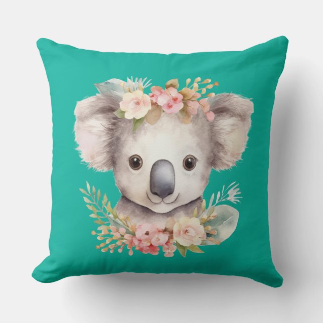 Almohada decorativa turquesa de koala lindo (Anverso)