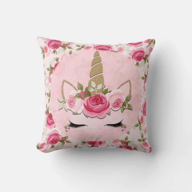 Almohada decorativa Unicorn Gold Floral Roses Lind (Anverso)