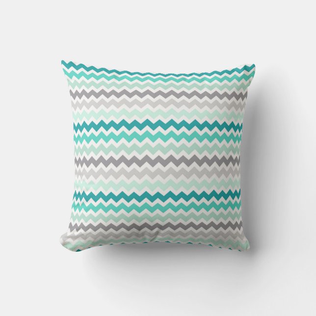 Almohada decorativa verde azulada gris de Chevron (Anverso)