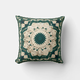 Almohada decorativa verde oscuro y blanco