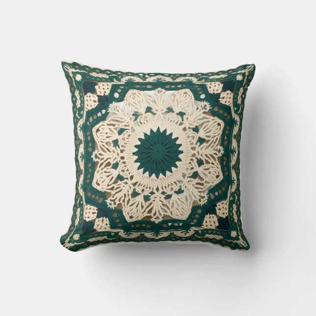 Almohada decorativa verde oscuro y blanco (Anverso)