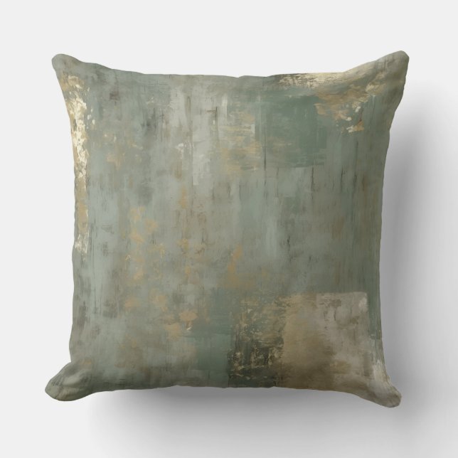 Almohada decorativa verde salvia con diseño abstra (Anverso)