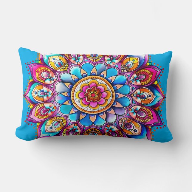 Almohada decorativa Vibrante Flor de Mandala (Anverso)
