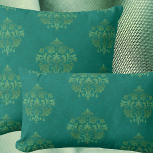 Almohada decorativa vintage de damasco teal con me
