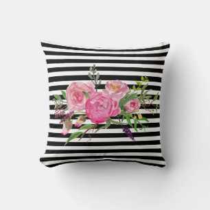 Almohada del acento de los Peonies y de las rayas