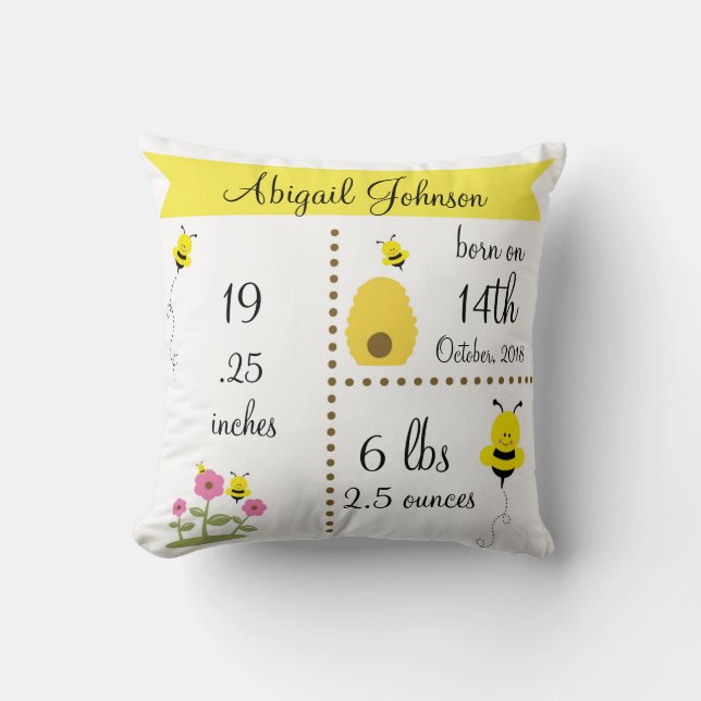 Almohada del anuncio de nacimiento de bebé con bur (Anverso)