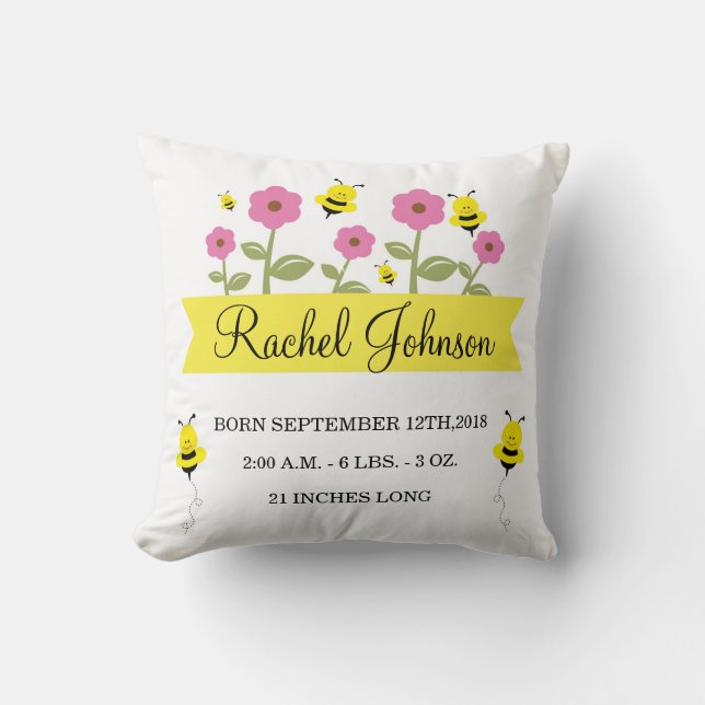 Almohada del anuncio de nacimiento de bebé con bur (Anverso)