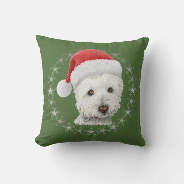 Almohada del arte del perro de Westie del navidad (Anverso)