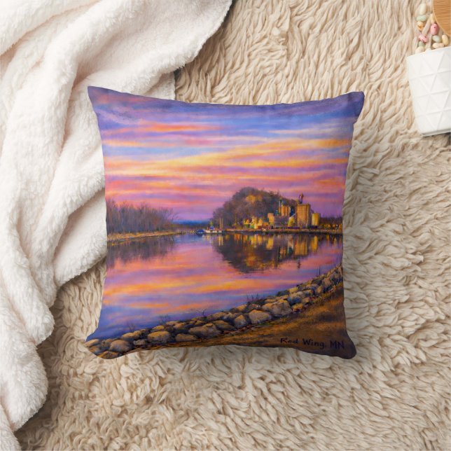 Almohada del atardecer vibrante de Barn Bluff, Red (Manta)