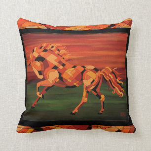 Almohada del caballo, caballo anaranjado, arte del