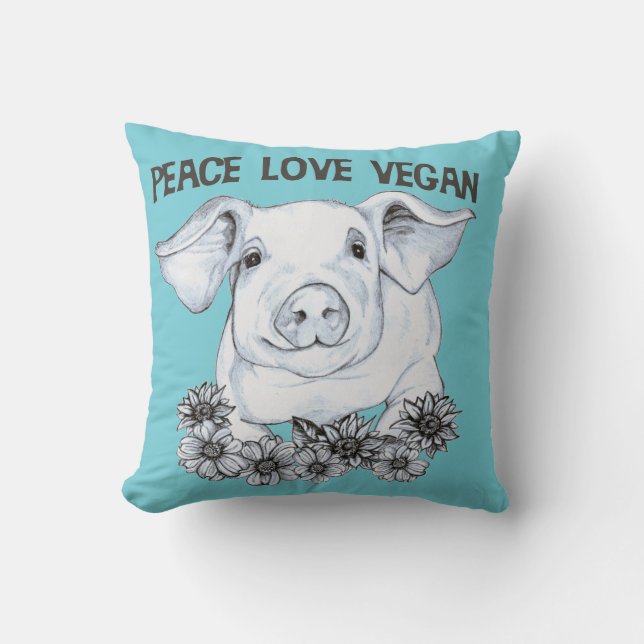 Almohada del cerdo del vegano del amor de la paz (Anverso)